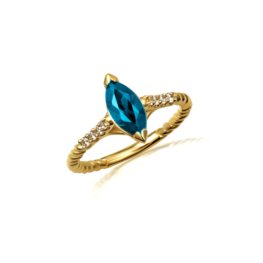 Gold Marquise Cut Gemstone Diamond Roped Twist Ring (Available in Yellow/Rose/White Gold)