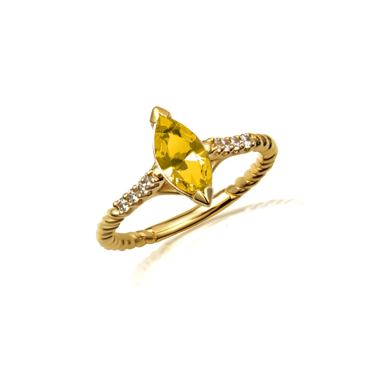 Gold Marquise Cut Gemstone Diamond Roped Twist Ring (Available in Yellow/Rose/White Gold)