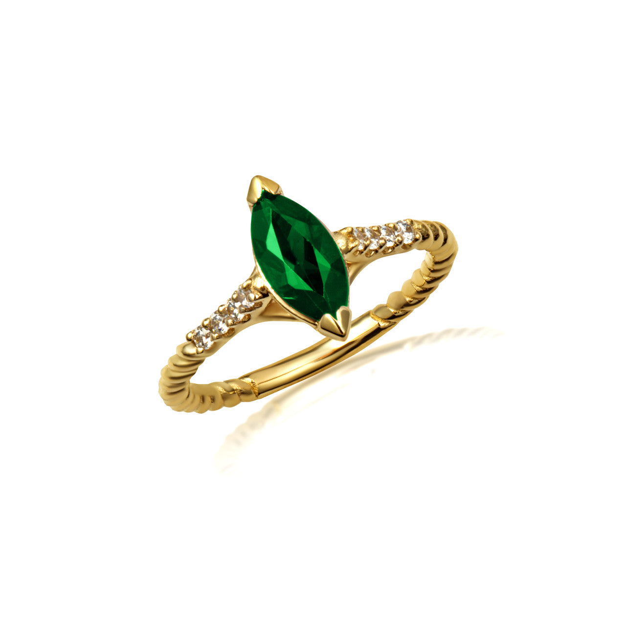 Gold Marquise Cut Gemstone Diamond Roped Twist Ring (Available in Yellow/Rose/White Gold)