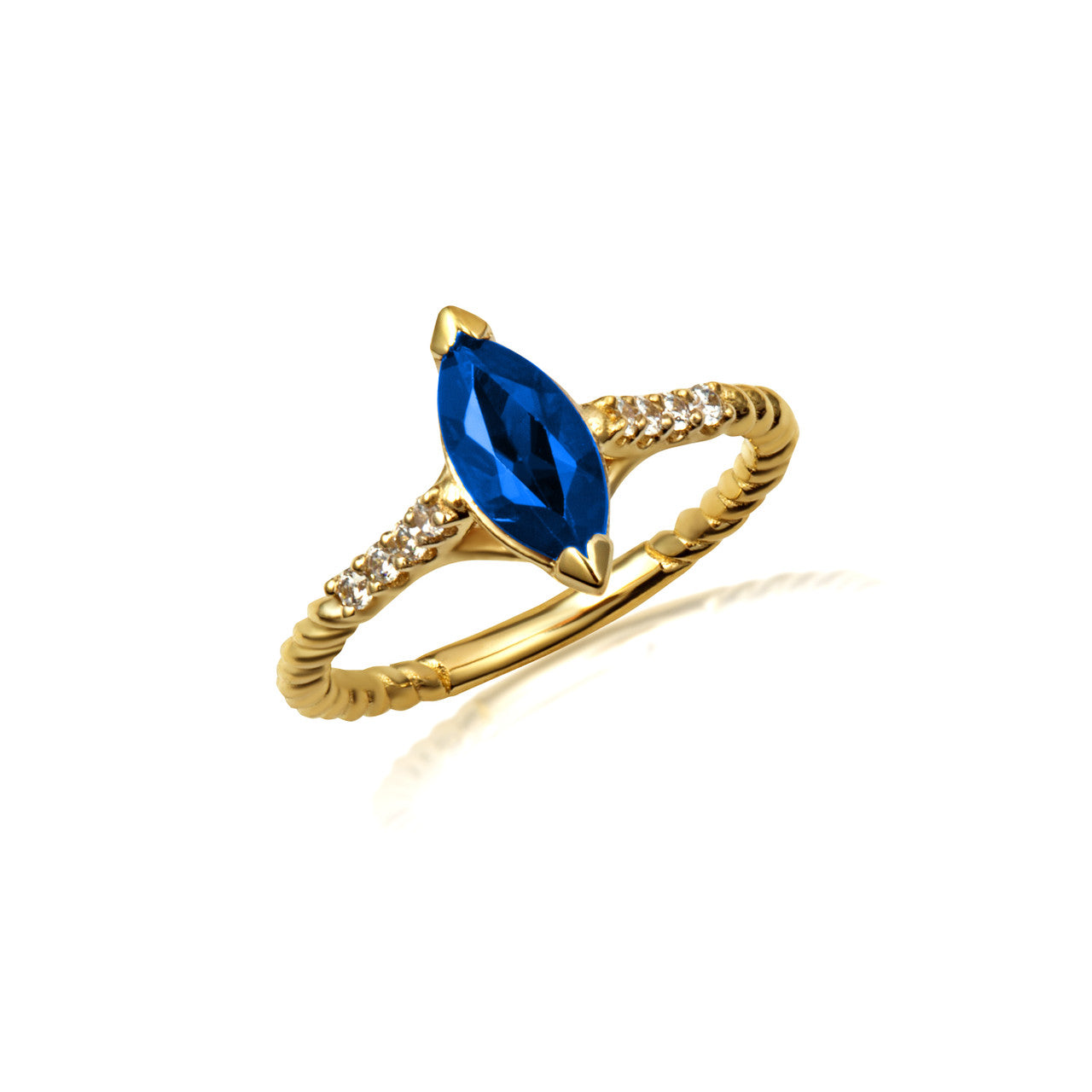Gold Marquise Cut Gemstone Diamond Roped Twist Ring (Available in Yellow/Rose/White Gold)