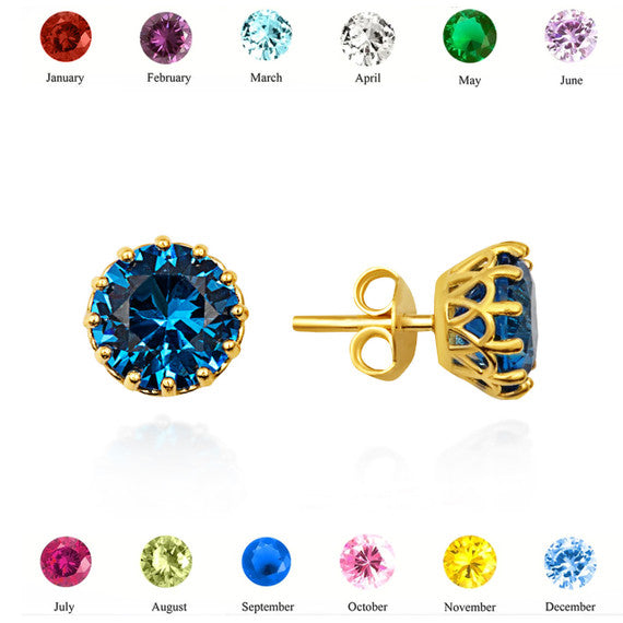 1Solid Gold Gemstone Statement Stud Earrings(Available in Yellow/White Gold)