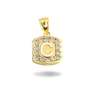 Gold Hammered CZ Initial Letter Pendant Necklace