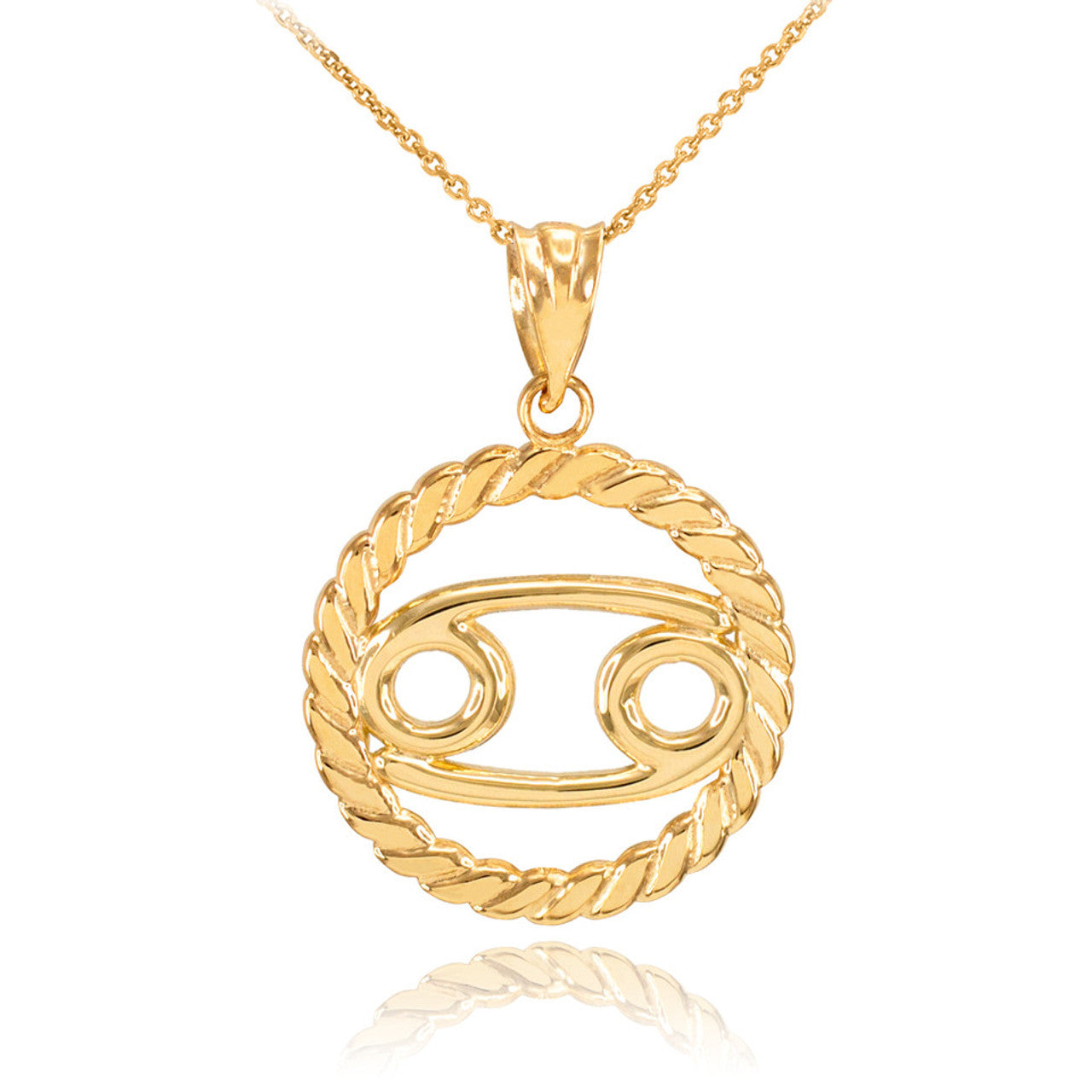 12 Gold Astrological Zodiac Sign in Circle Rope Pendant Necklace (Available in Yellow/Rose/White Gold)