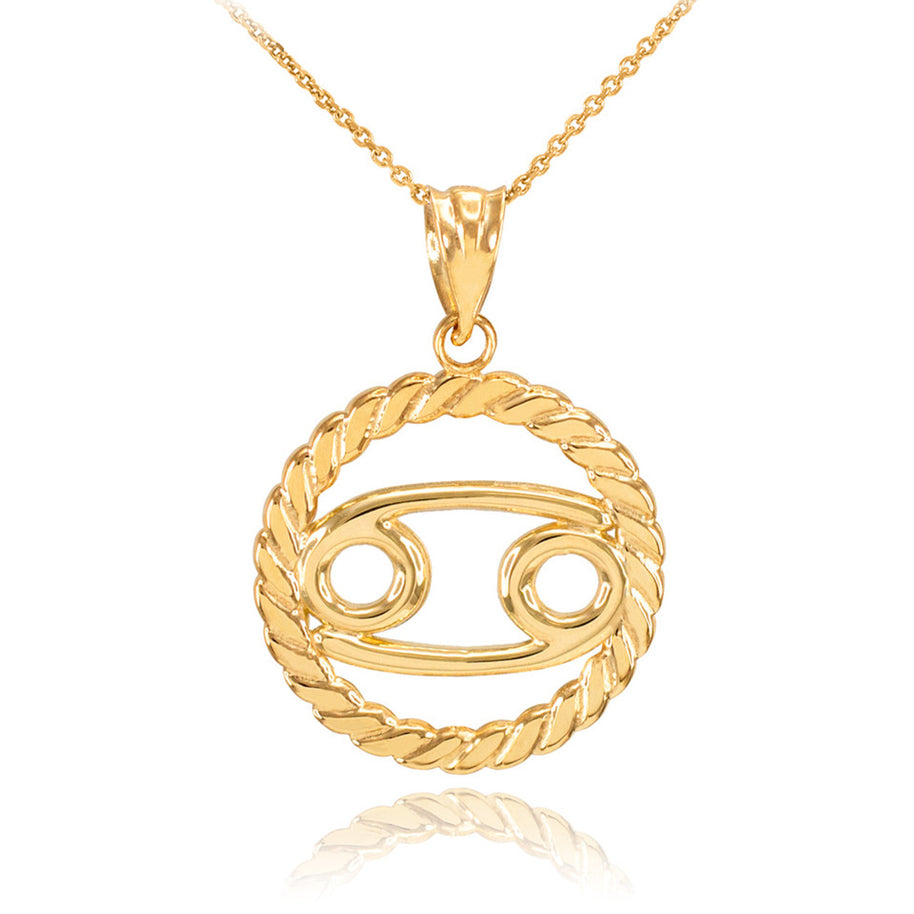 12 Gold Astrological Zodiac Sign in Circle Rope Pendant Necklace (Available in Yellow/Rose/White Gold)