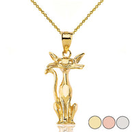 Gold Sparkle Cut Cat Pendant Necklace (Available in Yellow/Rose/White Gold)