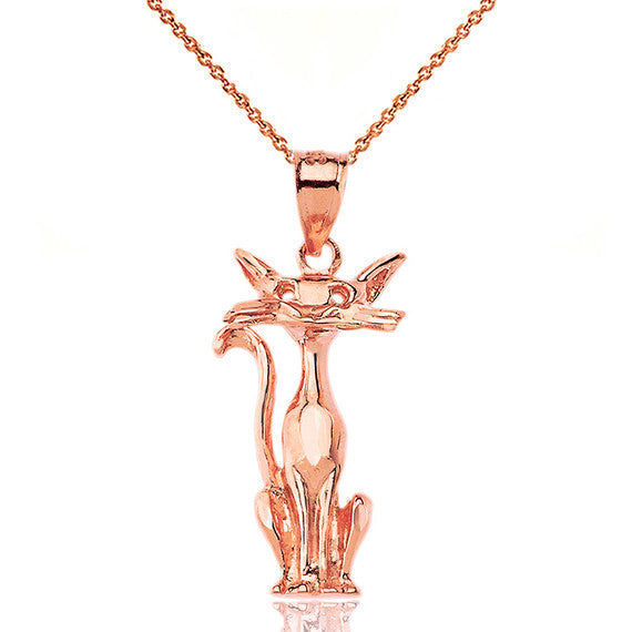 Gold Sparkle Cut Cat Pendant Necklace (Available in Yellow/Rose/White Gold)