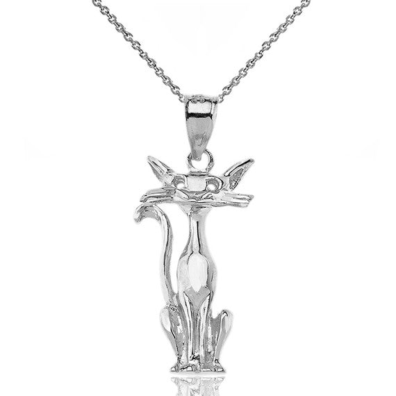Gold Sparkle Cut Cat Pendant Necklace (Available in Yellow/Rose/White Gold)
