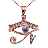 Solid Gold Egyptian Eye of Horus Wadjet Turquoise Pendant Necklace(Available In Yellow/Rose/White Gold)