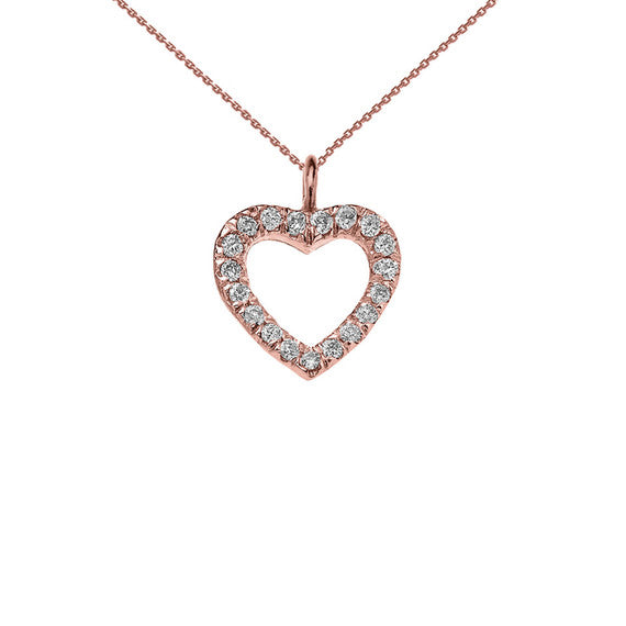 14K Reversible Diamond and High Polish Plain Open Heart Gold Charm Dainty Pendant Necklace (Available in Yellow/Rose/White Gold)