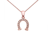 Reversible Diamond and High Polish Plain Horse Shoe Good Luck Gold Charm Dainty Pendant Necklace (Available in Yellow/Rose/White Gold)