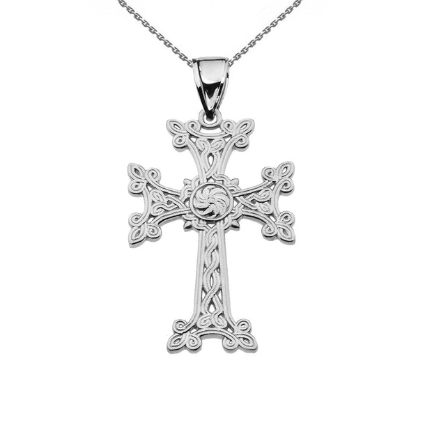 Eternity "Khachkar" Armenian Cross Sterling Silver Religious Pendant Necklace(S/M/L)