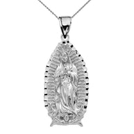 Silver Virgin Mary Pendant Guadalupe Necklace