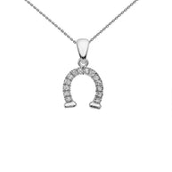 Reversible Diamond and High Polish Plain Horse Shoe Good Luck Gold Charm Dainty Pendant Necklace (Available in Yellow/Rose/White Gold)