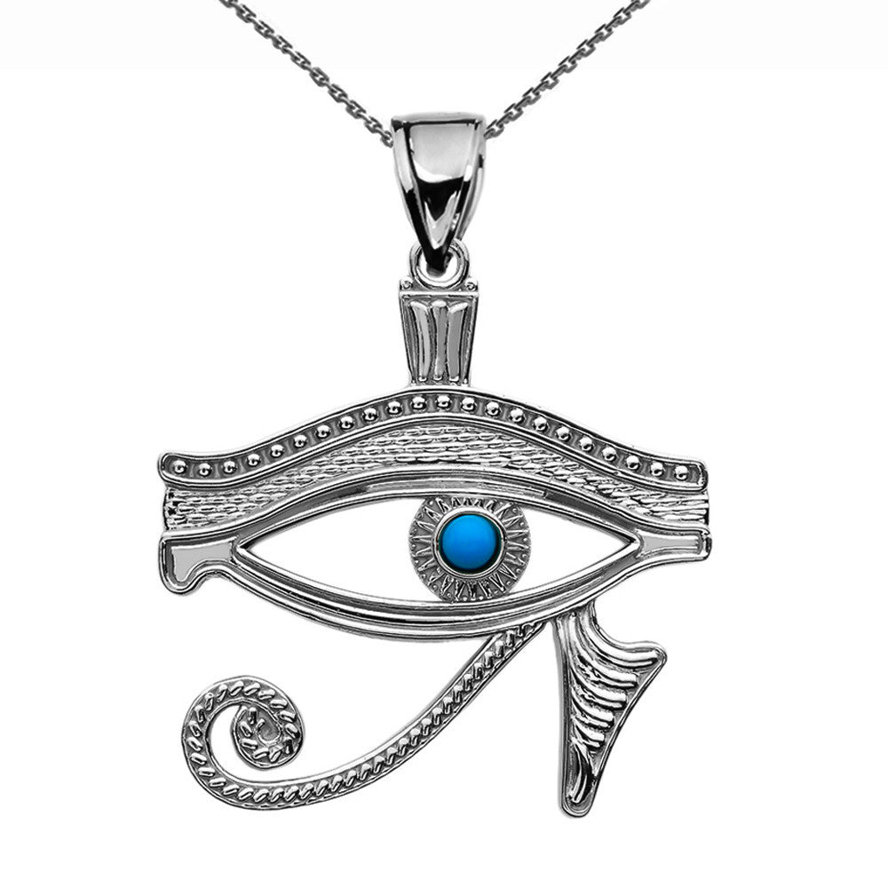 Solid Gold Egyptian Eye of Horus Wadjet Turquoise Pendant Necklace(Available In Yellow/Rose/White Gold)