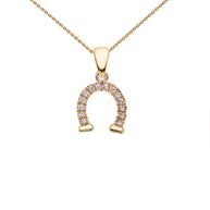 Reversible Diamond and High Polish Plain Horse Shoe Good Luck Gold Charm Dainty Pendant Necklace (Available in Yellow/Rose/White Gold)