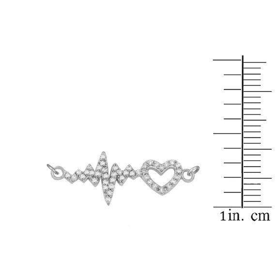 14K White Gold Diamond Heartbeat Pulse EKG Pendant Necklace