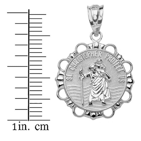 Sterling Silver Round Saint Christopher Pendant Necklace
