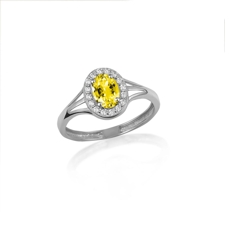 .925 Sterling Silver Custom Oval Birthstone Cubic Zirconia Halo Ring