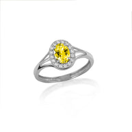 .925 Sterling Silver Custom Oval Birthstone Cubic Zirconia Halo Ring