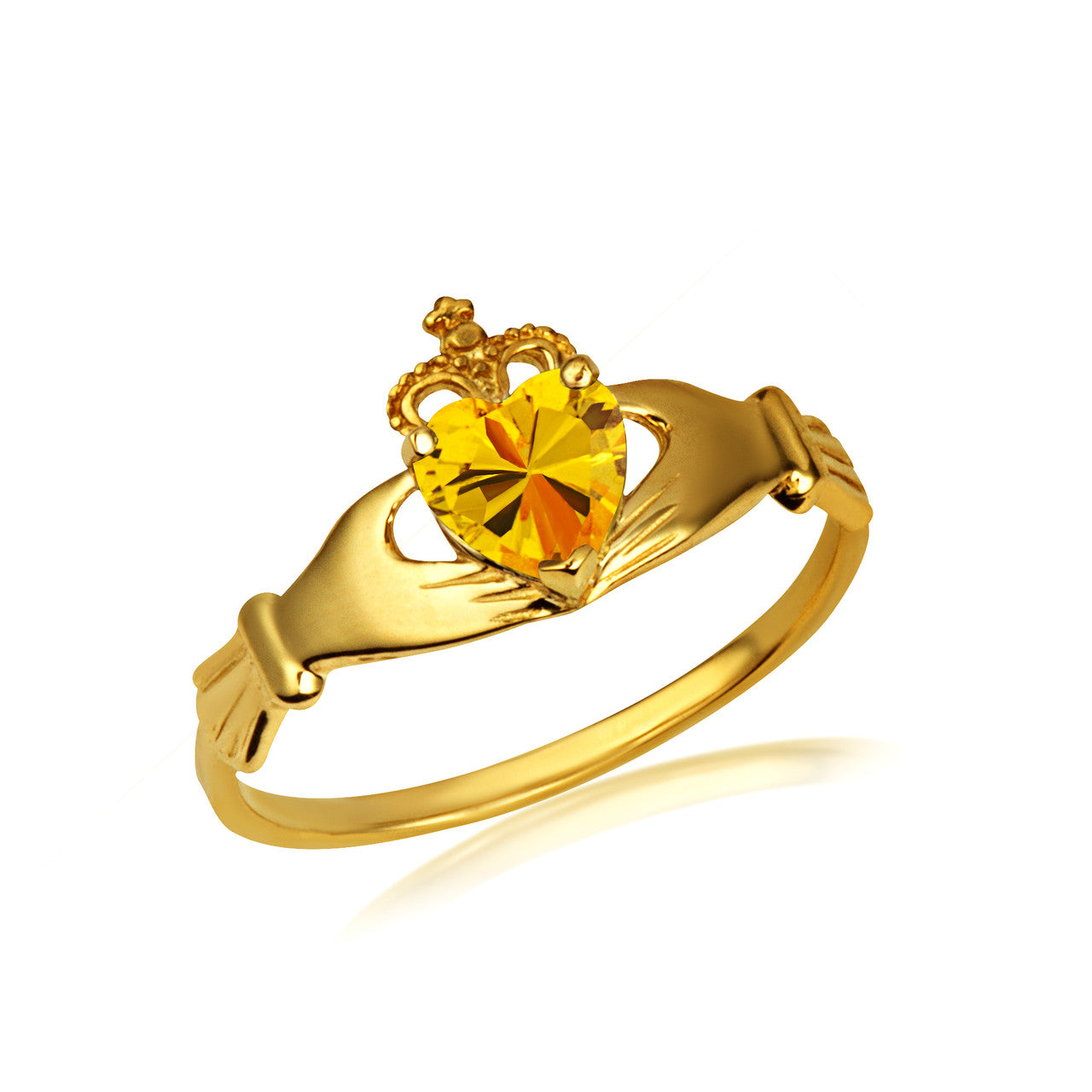 Gold Irish Celtic Claddagh Heart Birthstone Ring (Available in Yellow/White Gold)