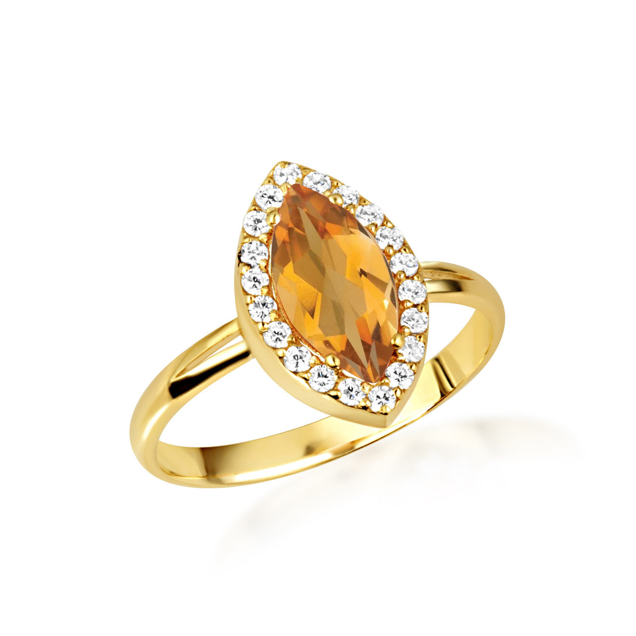 Gold Marquise Cut Birthstone Halo Ring (Available in Yellow /Rose/White Gold)