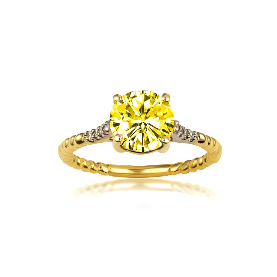 Gold Gemstone Ribbed Band Diamond Ring (Available in Yellow/Rose/White Gold)