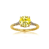 Gold Gemstone Ribbed Band Diamond Ring (Available in Yellow/Rose/White Gold)