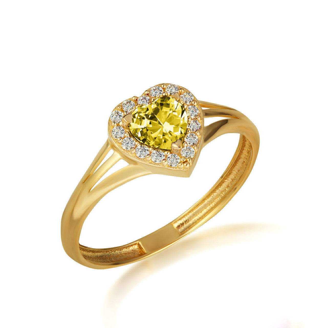 Gold Custom Heart Birthstone Cubic Zirconia Halo Ring (Available in Yellow/Rose/White Gold)
