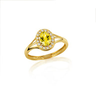 Gold Custom Oval Birthstone Cubic Zirconia Halo Ring (Available in Yellow/Rose/White Gold)
