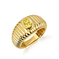 Gold Oval Birthstone Ribbed Cocktail Ring (Available in Yellow/Rose/White Gold)