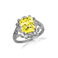 .925 Sterling Silver Custom Radiant Cut Birthstone Victorian Filigree Ring