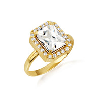 Gold Radiant Cut CZ Birthstone Halo Ring (Available in Yellow/Rose/White Gold)