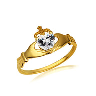 Gold Irish Celtic Claddagh Heart Birthstone Ring (Available in Yellow/White Gold)