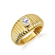 Gold Oval Birthstone Ribbed Cocktail Ring (Available in Yellow/Rose/White Gold)