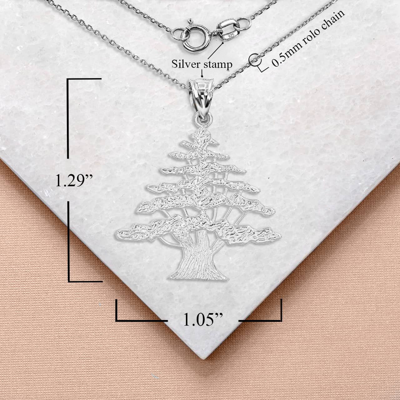 925 Sterling Silver Lebanese Cedar Tree Pendant Necklace