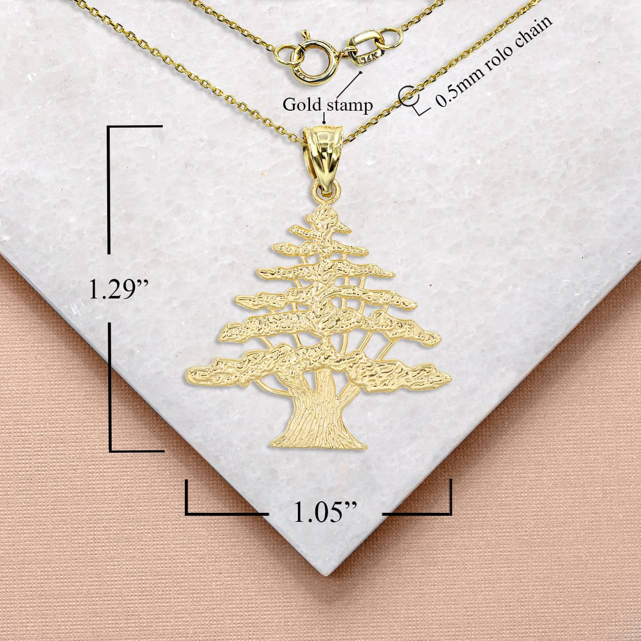 Gold Lebanese Cedar Tree Pendant Necklace (Available in Yellow/Rose/White)