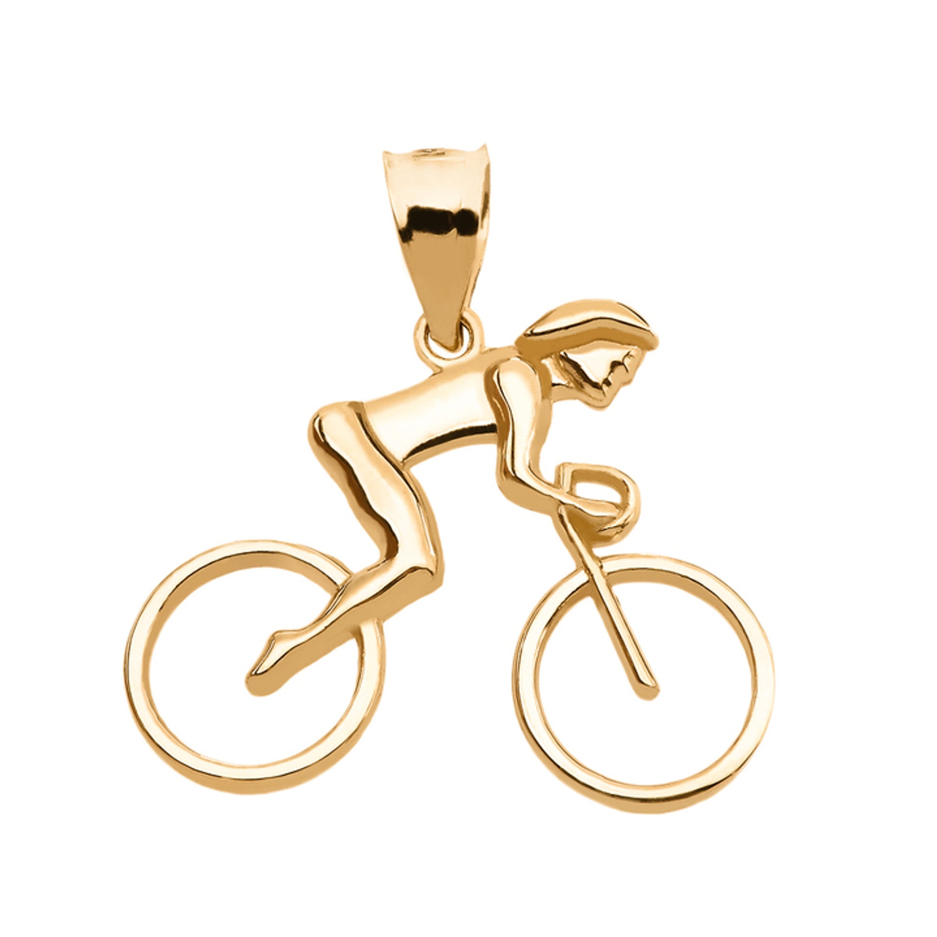 Gold Woman Cyclist Pendant Necklace (Available in Yellow/Rose/White Gold)