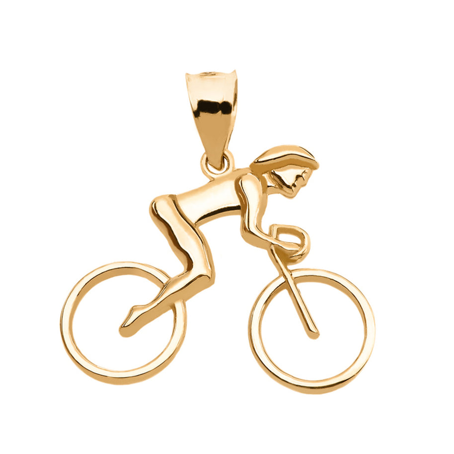Gold Woman Cyclist Pendant Necklace (Available in Yellow/Rose/White Gold)