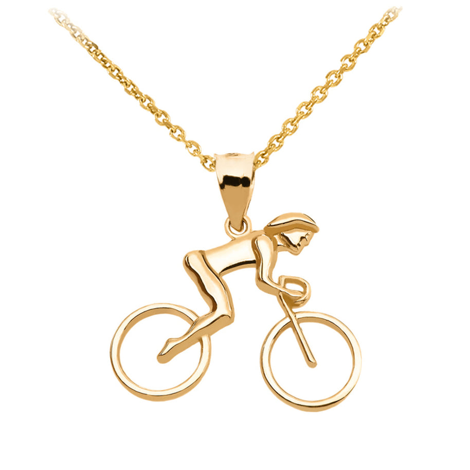 Gold Woman Cyclist Pendant Necklace (Available in Yellow/Rose/White Gold)