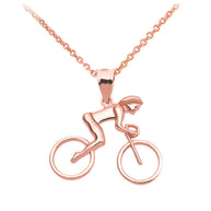 Gold Woman Cyclist Pendant Necklace (Available in Yellow/Rose/White Gold)