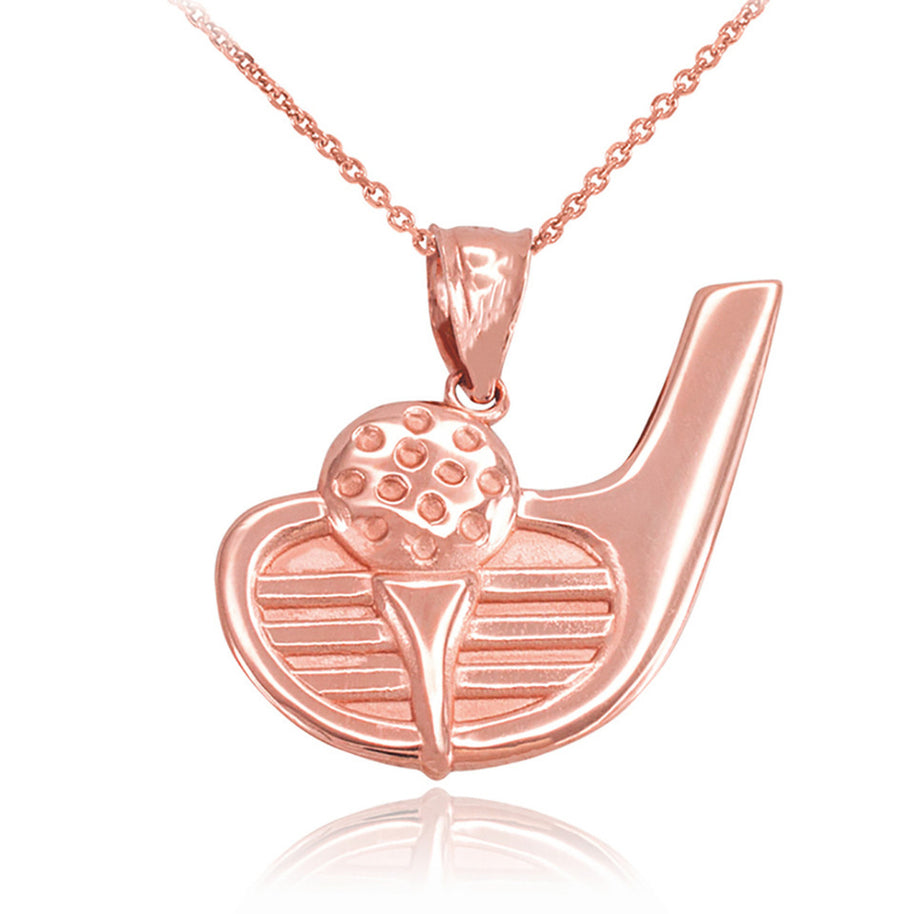 Gold Golf Club Ball Pendant Necklace (Available in Yellow/Rose/White Gold)