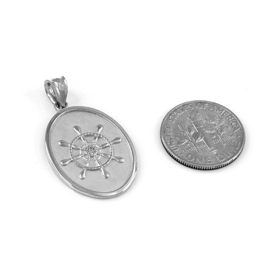 Sterling Silver Ship Wheel Pendant Necklace
