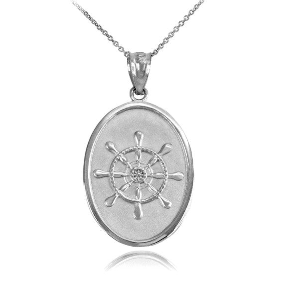 Sterling Silver Ship Wheel Pendant Necklace