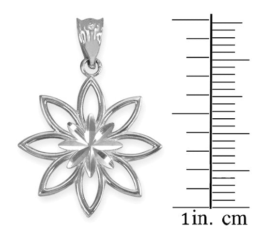 .925 Sterling Silver Diamond Cut Daisy Flower Pendant Necklace