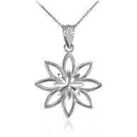 .925 Sterling Silver Diamond Cut Daisy Flower Pendant Necklace