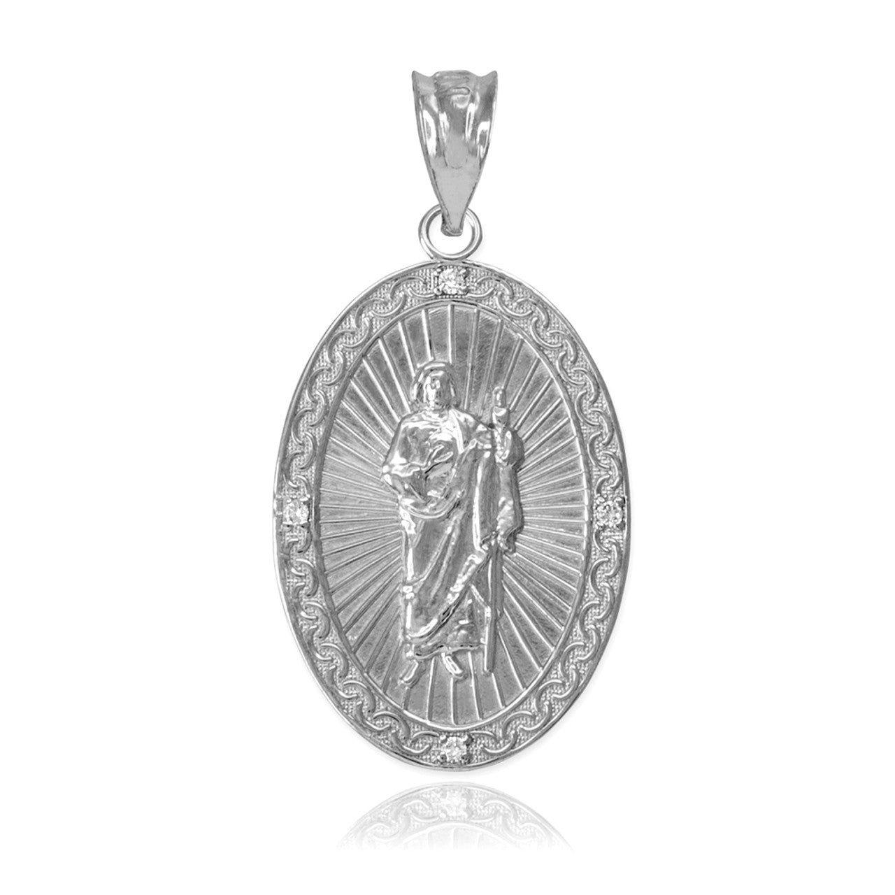 Sterling Silver St Jude CZ Oval Medium Pendant Necklace
