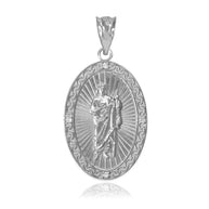 Sterling Silver St Jude CZ Oval Medium Pendant Necklace