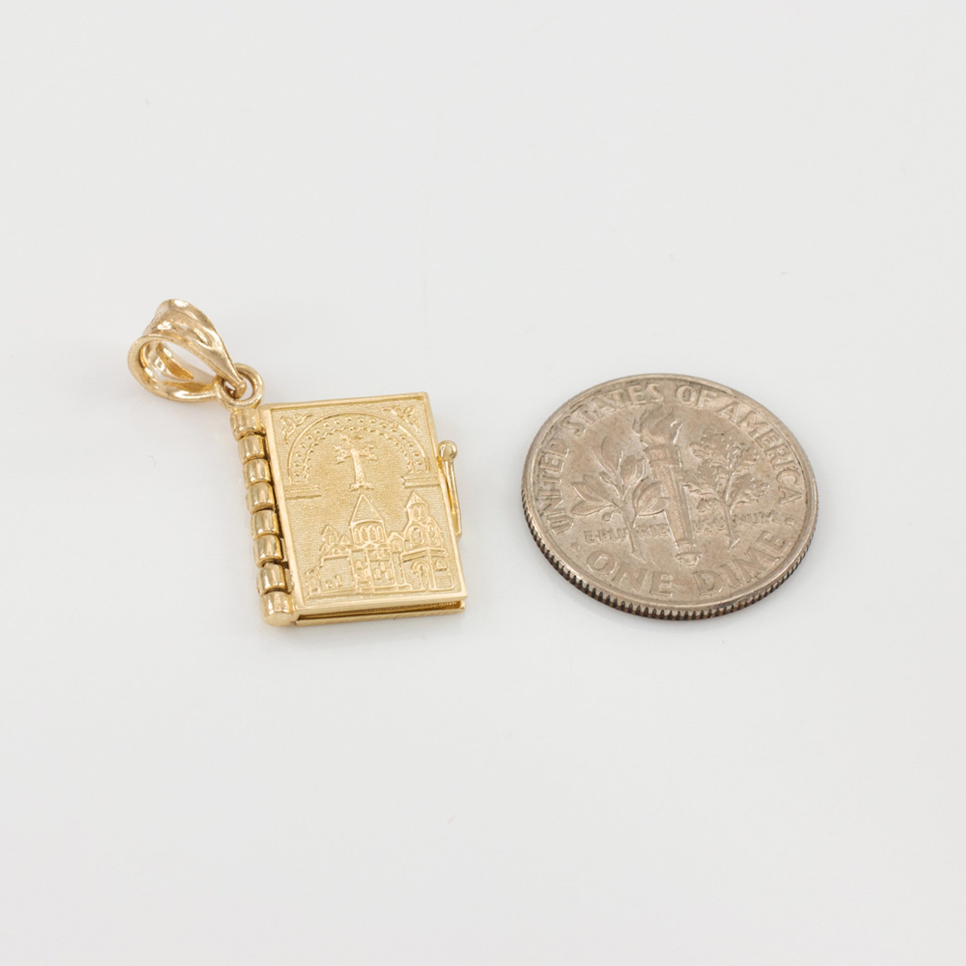 Solid Gold Armenian Christian Open Holy Bible Pendant Necklace (Available In Yellow/Rose/White Gold)