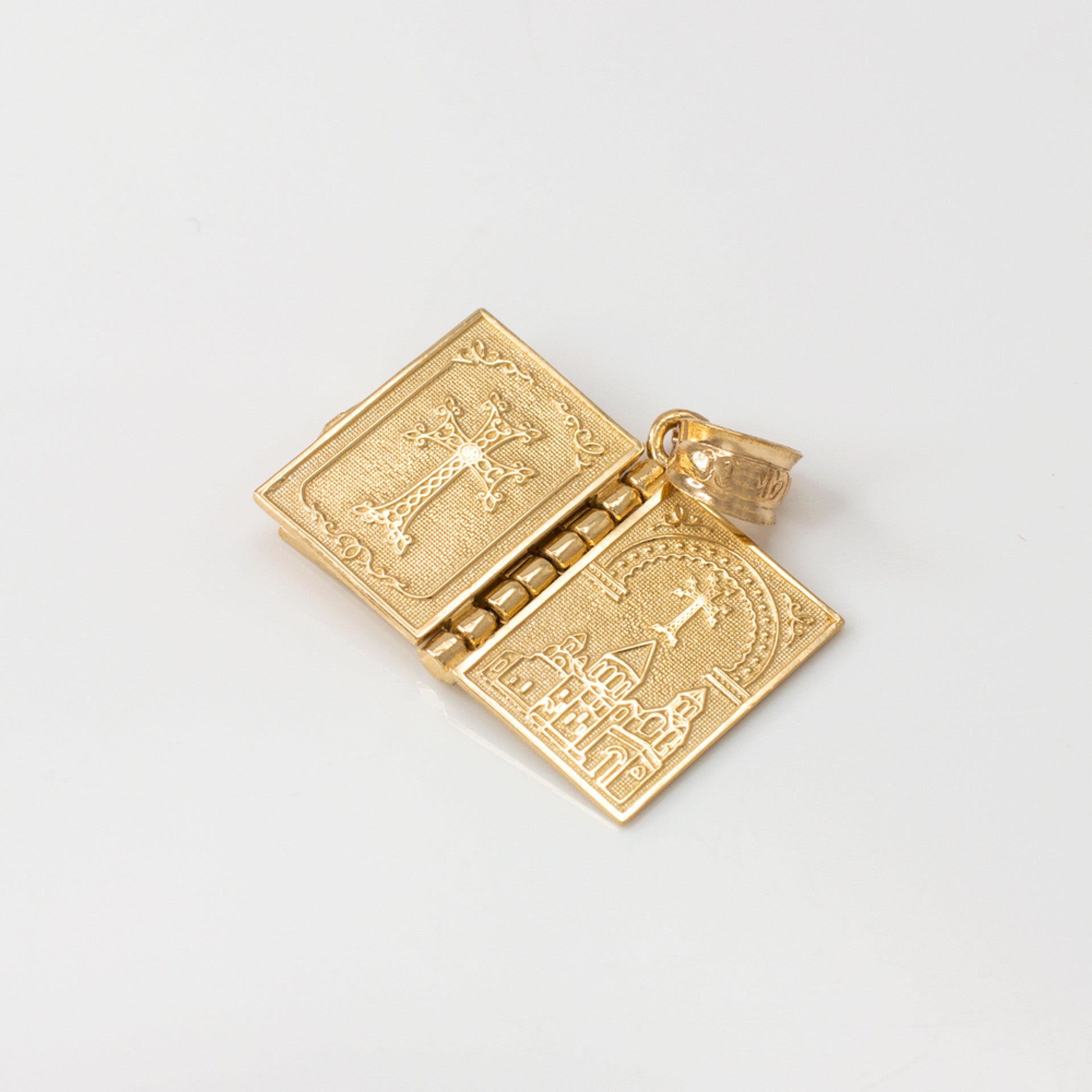 Solid Gold Armenian Christian Open Holy Bible Pendant Necklace (Available In Yellow/Rose/White Gold)