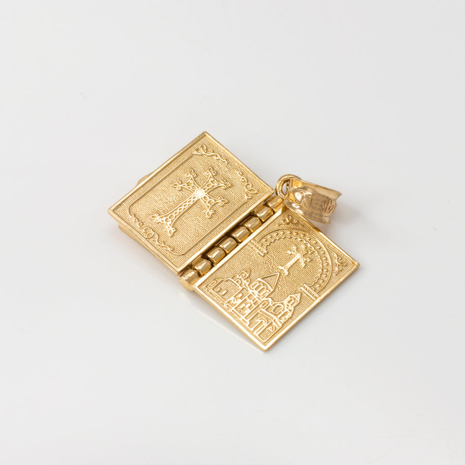 Solid Gold Armenian Christian Open Holy Bible Pendant Necklace (Available In Yellow/Rose/White Gold)